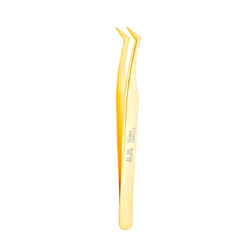 Curved, pointed titanium eyelash tweezers Tendo® Solingen Gold Titanium